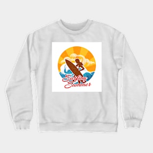 Surfer Girl Silhouette Retro Design Crewneck Sweatshirt